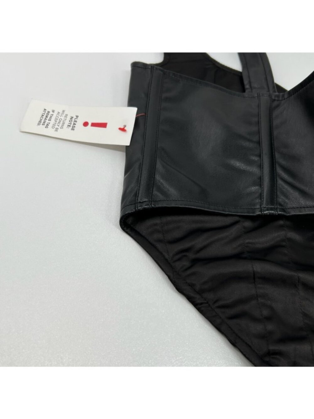 Bardot Faux Leather Corset Bustier Top Women 4 Boned Back Zip Cropped Cami Black - Picture 9 of 13
